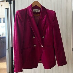 Veronica Beard sz 14 Elam Dickey fuschia velvet jacket with crystal buttons.
